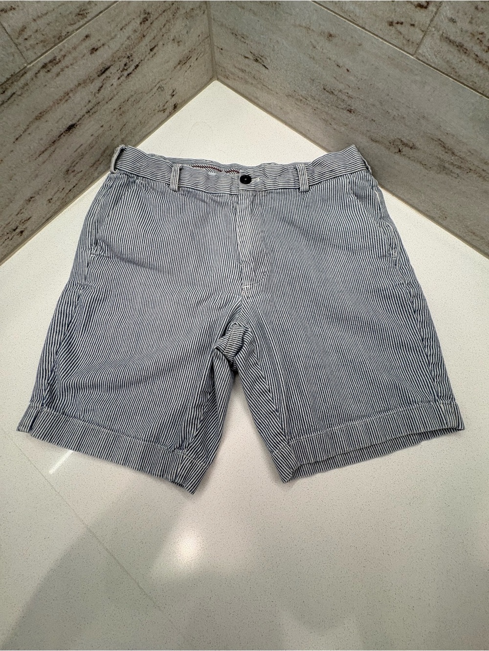 Brooks Brothers Blue and White Pinstripe Flat Front Shorts